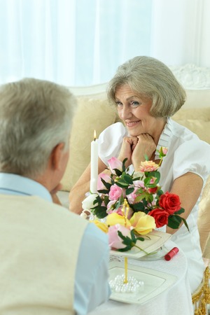 Portrait of beautiful elderly couple on dateの写真素材