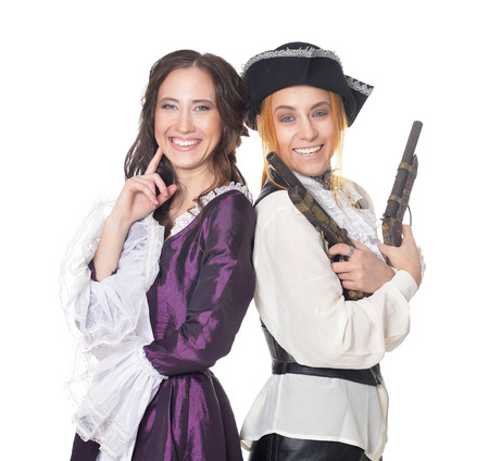 girls wearing old vintage clothesの写真素材