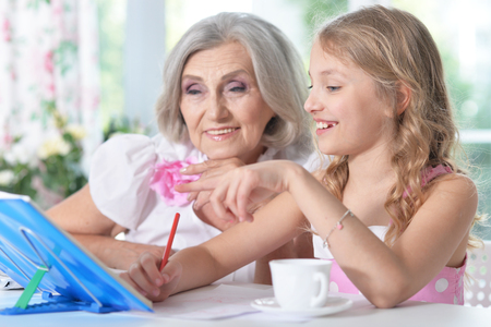 grandmother with her granddaughterの写真素材