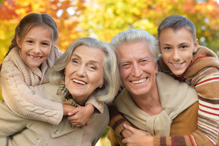 portrait of grandparents with grandchildrenの写真素材