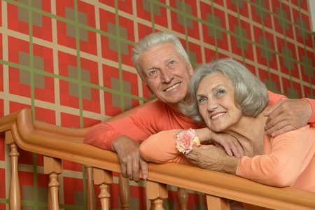 Happy elderly couple embracingの写真素材