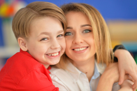 Smiling mother and sonの写真素材