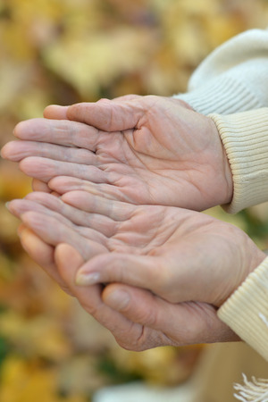 Elderly couple holding handsの写真素材