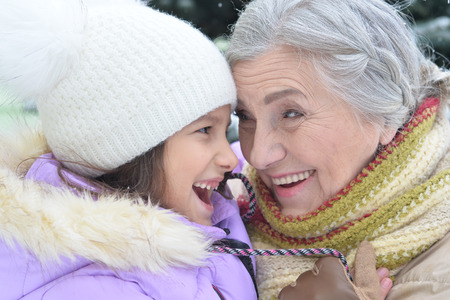 grandmother with granddaughter smilingの写真素材