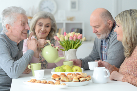 two  Senior couples drinking teaの写真素材