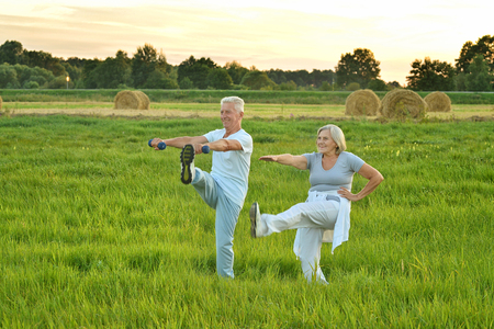 senior couple doing exercisesの写真素材