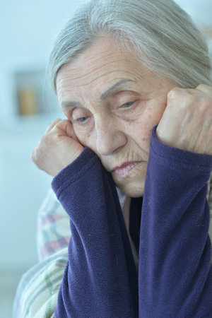 beautiful sad elderly woman close-upの写真素材