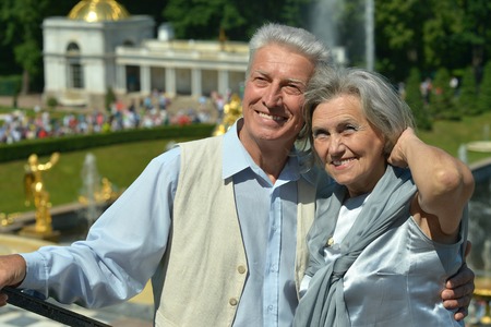 senior couple on city streetの写真素材