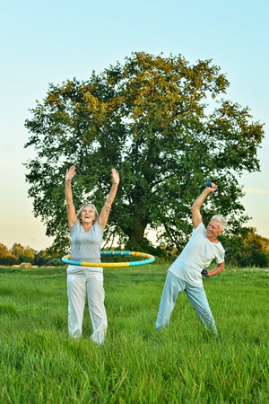 senior couple doing exercisesの写真素材