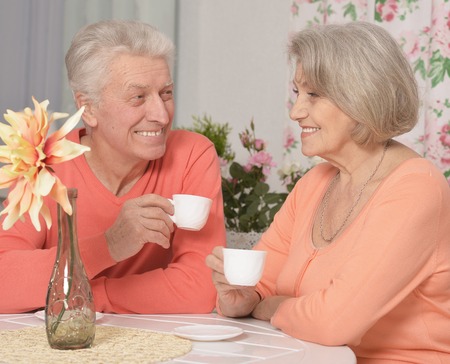 mature couple drinking teaの写真素材