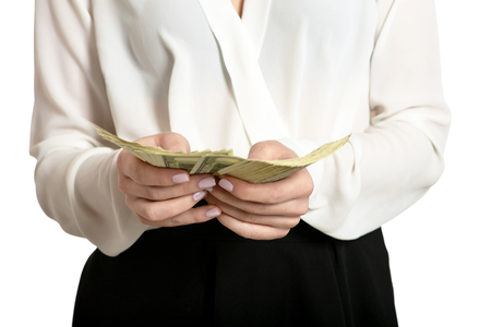 Beautiful woman with moneyの写真素材