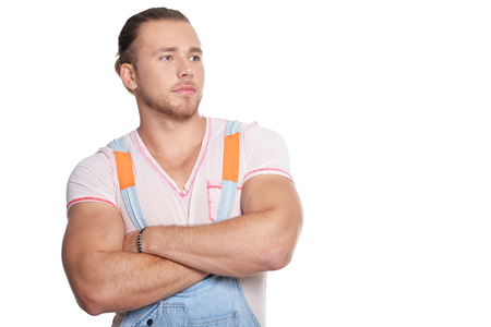 Portrait of handsome young man on white backgroundの写真素材
