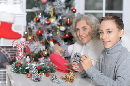 Portrait of happy grandmother with her grandsonの写真素材
