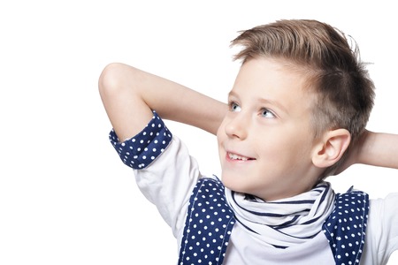 cute little boy posing isolated on white background