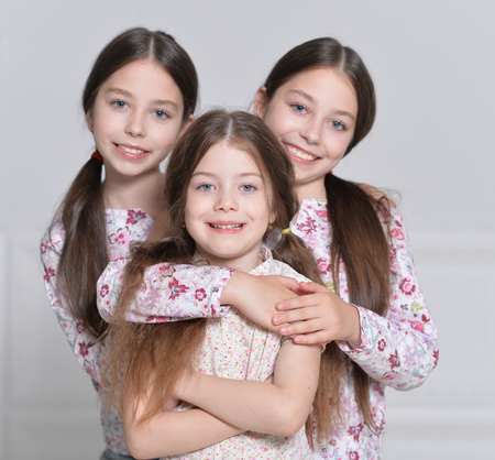 cute little girls posingの写真素材