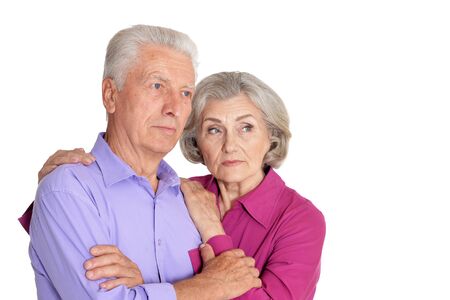 senior couple husband and wife on white backgroundの写真素材