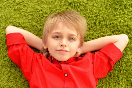 Portrait of portrait of cute little boy sleepingの写真素材