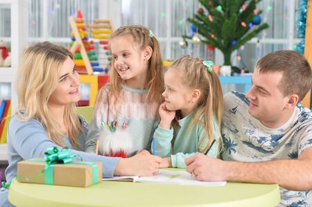 Close up portrait of happy family with kidsの写真素材