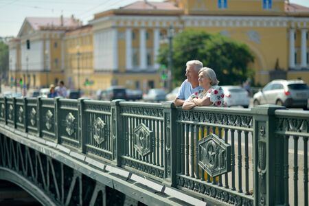 Portrait of beautiful happy mature couple travelingの写真素材