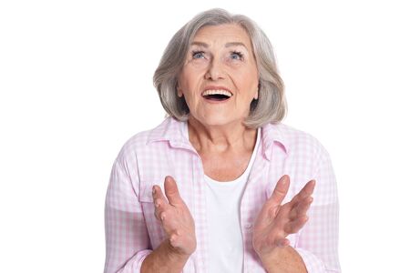 Portrait of beautiful senior woman posing isolatedの写真素材