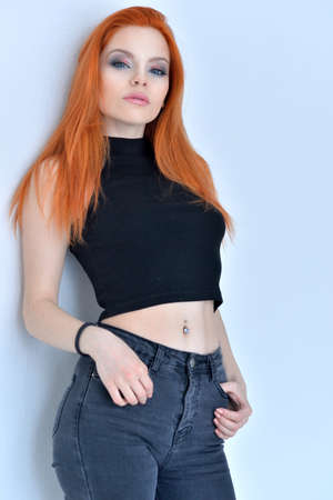 Portrait of a beautiful young woman posingの写真素材