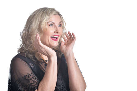 Close-up portrait of surprised senior woman posingの写真素材