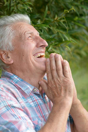 Portrait of a cute senior man laughingの写真素材