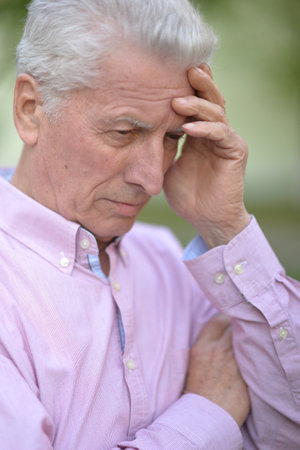 Close up portrait of unhappy senior womanの写真素材