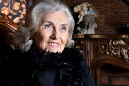 Close up portrait of senior smiling womanの写真素材