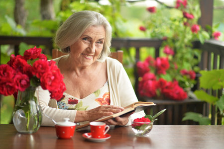 Portrait of happy aged womanの写真素材