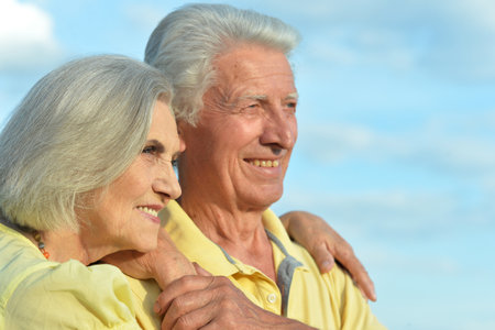 Loving mature couple in the park in summerの写真素材