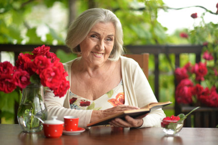 Portrait of happy aged womanの写真素材