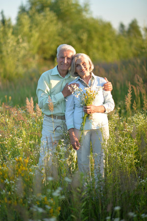 Loving mature couple in the park in summerの写真素材