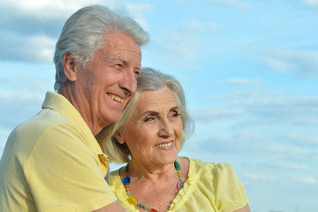 Loving mature couple in the park in summerの写真素材