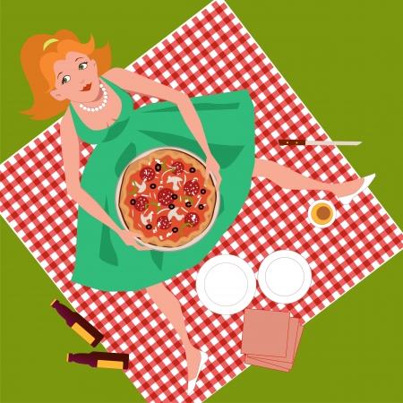 Picnic with pizzaのイラスト素材
