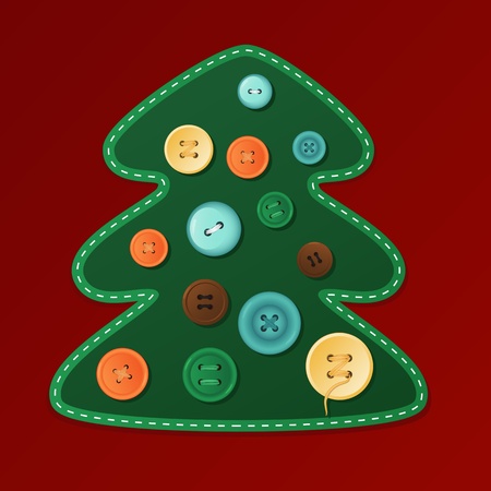 Christmas Tree dressed with buttons, vector illustration for a greeting card のイラスト素材