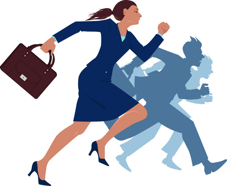 Businesswoman running competing with menのイラスト素材