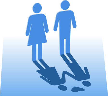Male and female symbols standing next to each other, their shadows holding handsのイラスト素材