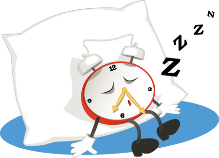 Cartoon alarm clock sleeping on a pillow, vector illustrationのイラスト素材