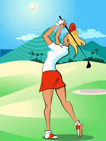 Woman playing golfのイラスト素材