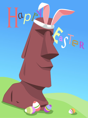 Funny original Happy Easter card with Rapa Nui moai statue, templateのイラスト素材