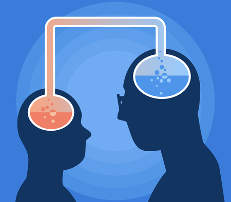 Learning process  Profile of a teacher and a student communicating through chemical reaction systemのイラスト素材