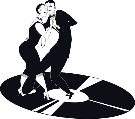Couple dancing tango on a vinyl record のイラスト素材
