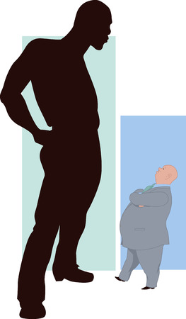 Minority  Silhouette of a black man towering over a comically small Caucasian man, showing a relativity of the term minorityのイラスト素材