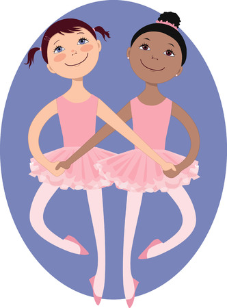 Two cartoon little girls dancing a ballet duetのイラスト素材