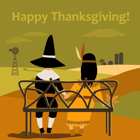 Thanksgiving card with dressed up kidsのイラスト素材
