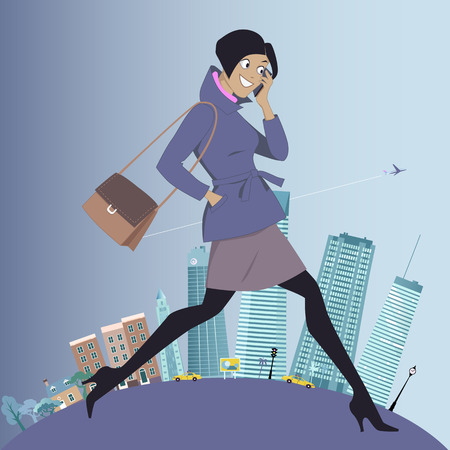 Young woman going to work from suburbs to the cityのイラスト素材