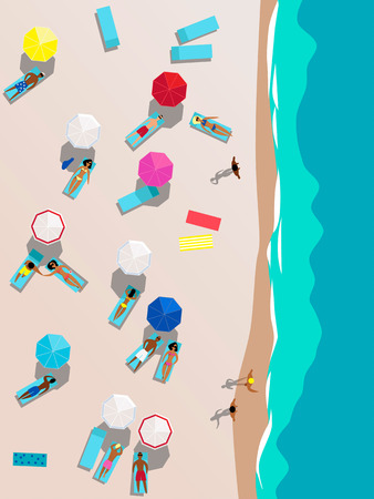 People on the beach aerial viewのイラスト素材