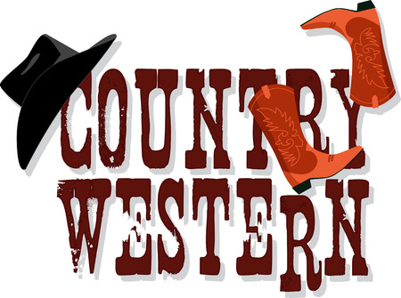Country Western banner with Stetson hat and cowboy boots, vector illustration, no transparencies, EPS 8のイラスト素材