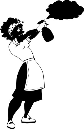 Black vector silhouette of a woman with a spray bottle cleaning the house or killing insects, EPS 8, no white objectsのイラスト素材